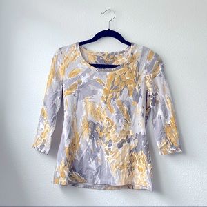 Style & Co 3/4 length Sleeve Yellow & Grey Top